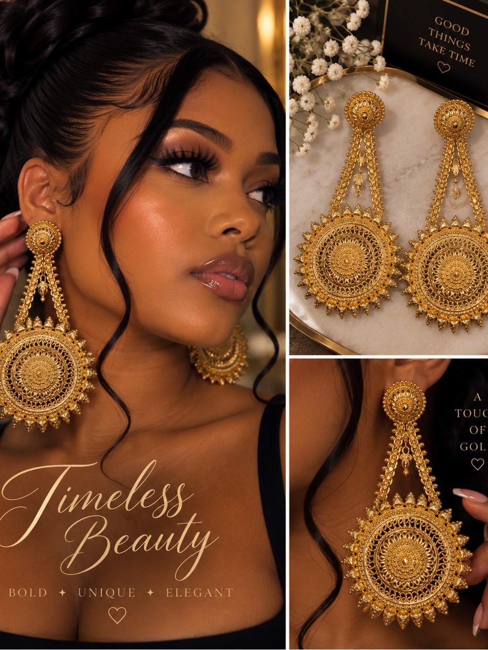Fashion Jewelry Gold Filigree Statement Drop Earrings